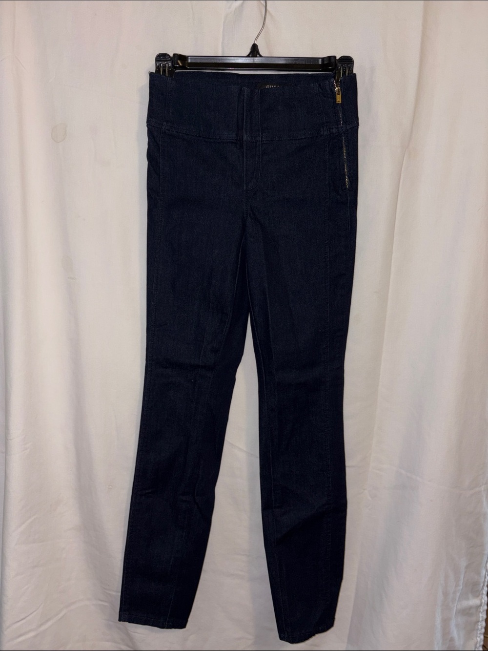 GUESS Push Up Leggings Women's Dark Blue Skinny & Slim Denim Zip Front Zipper